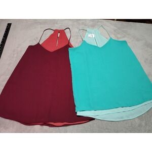 Lot Of 2 Express Barcelona Cami Ladies XS Wine/Green Spaghetti Reversible Y2k